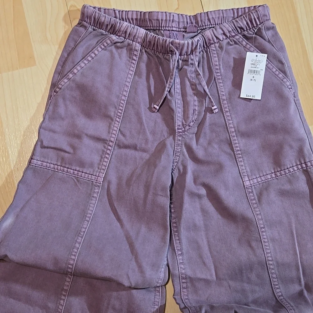Gap Kids Purple Wide-Leg Twill Pants Drawstring Small 6-7